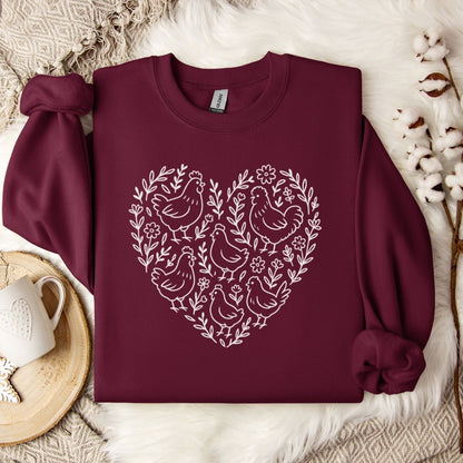 Farmhouse Chicken Sweatshirt – Floral Heart Pullover for Chicken Moms & Country Living Lovers
