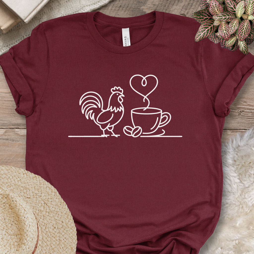 Minimalist Chicken & Coffee Line Art Tee