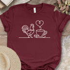 Minimalist Chicken & Coffee Line Art Tee