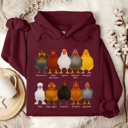 Chicken Breeds Hoodie – Cute Poultry Lover Gift for Chicken Keepers, Farmers & Backyard Flock Moms