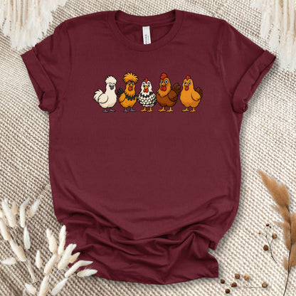 Chicken Breeds T-Shirt – Cartoon Silkie, Polish, Wyandotte, Brahma & Orpington Farm Animal Shirt for Chicken Lovers