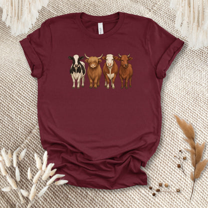 Cow Lover T-Shirt – Highland, Holstein & Brown Cow Lineup Tee for Ranchers & Farm Life Fans
