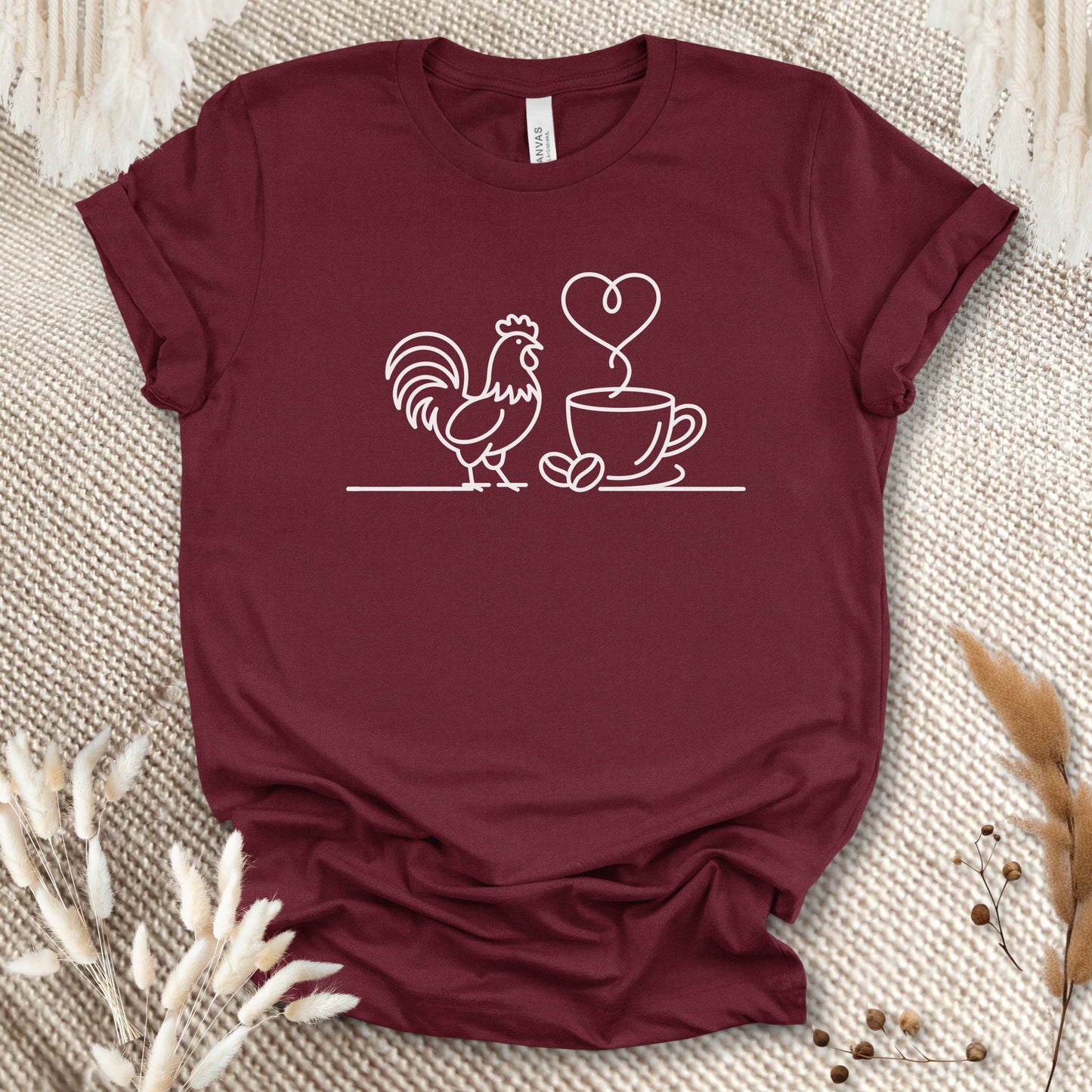 Minimalist Chicken & Coffee Line Art T-Shirt – Chicken Lover Coffee Tee for Farmers & Morning Brew Fans