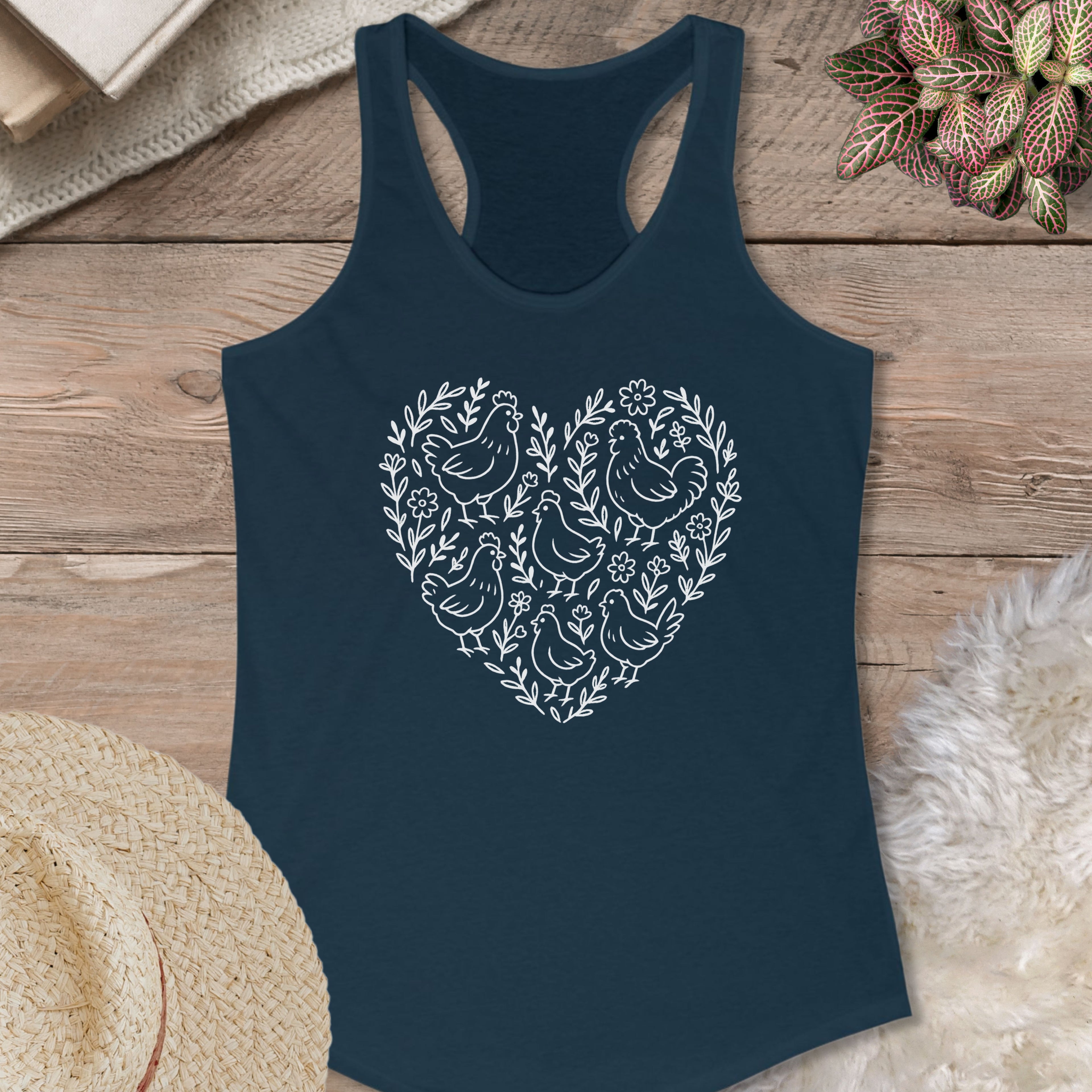 Floral Chicken Heart Tank Top