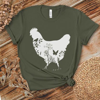 Floral Chicken Silhouette Nature Lover T-Shirt