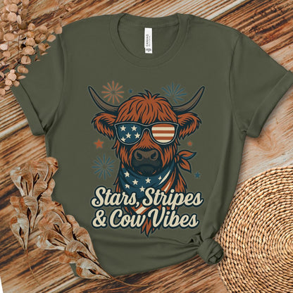 Stars Stripes Cow Vibes Shirt (Highland)