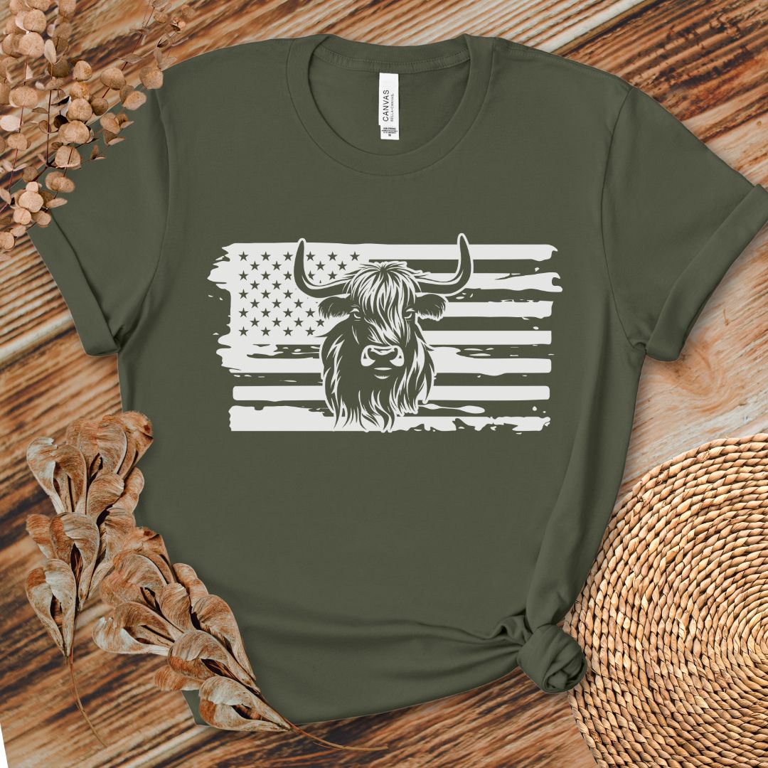 Patriotic Highland Cow Flag Shirt