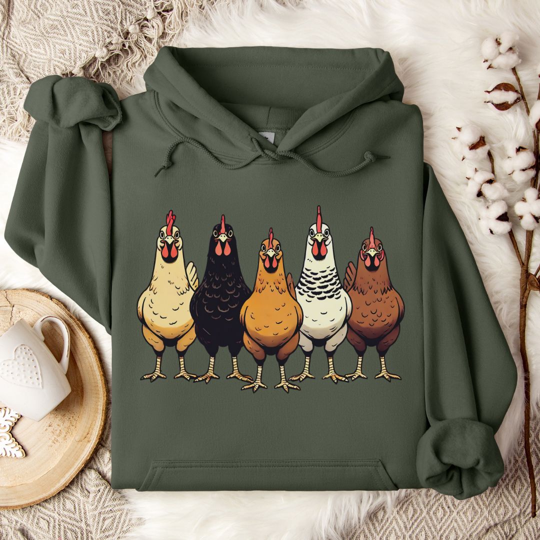 Chicken Lover Hoodie – Cute Farm Chickens Lineup Unisex Cozy Hoodie for Country Life Fans & Backyard Chicken Keepers