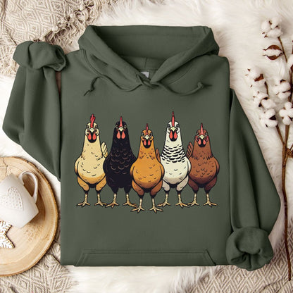 Chicken Lover Hoodie – Cute Farm Chickens Lineup Unisex Cozy Hoodie for Country Life Fans & Backyard Chicken Keepers