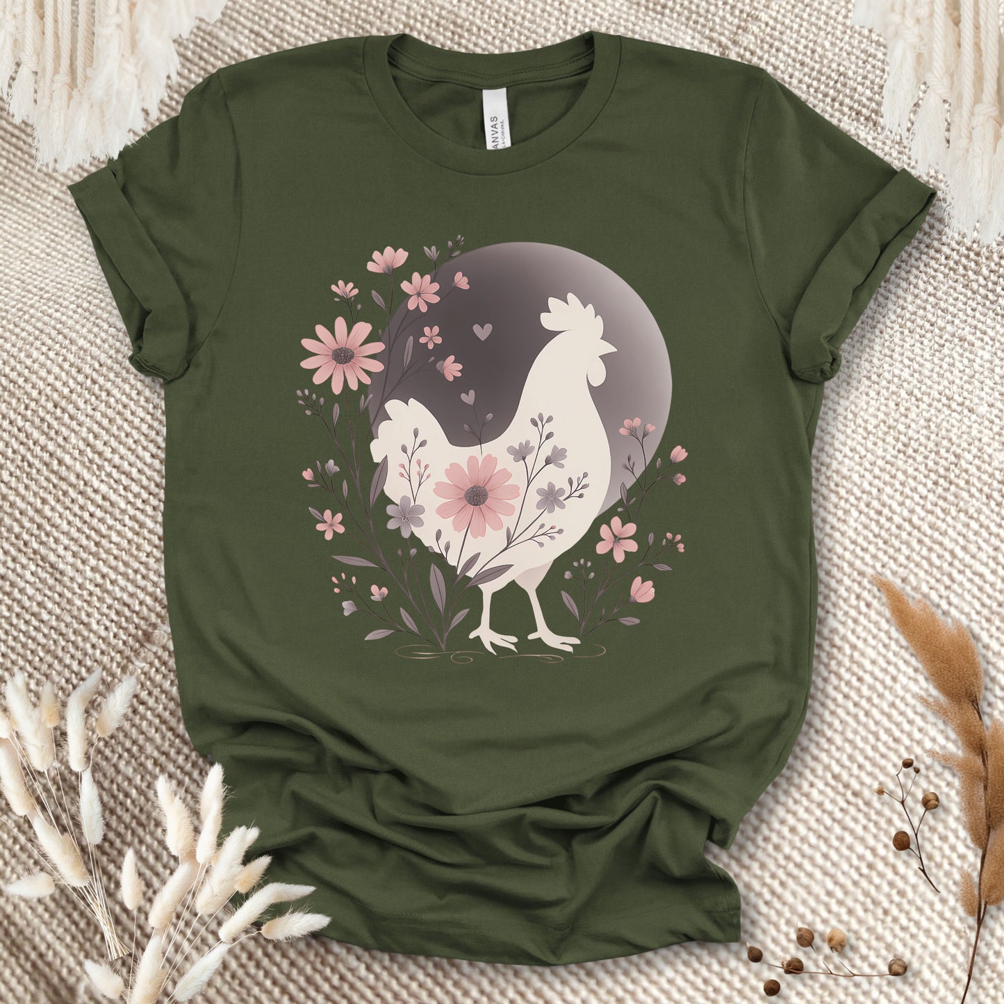 Floral Chicken Silhouette T-Shirt – Aesthetic Farm Animal Tee for Chicken Lovers & Country Girls