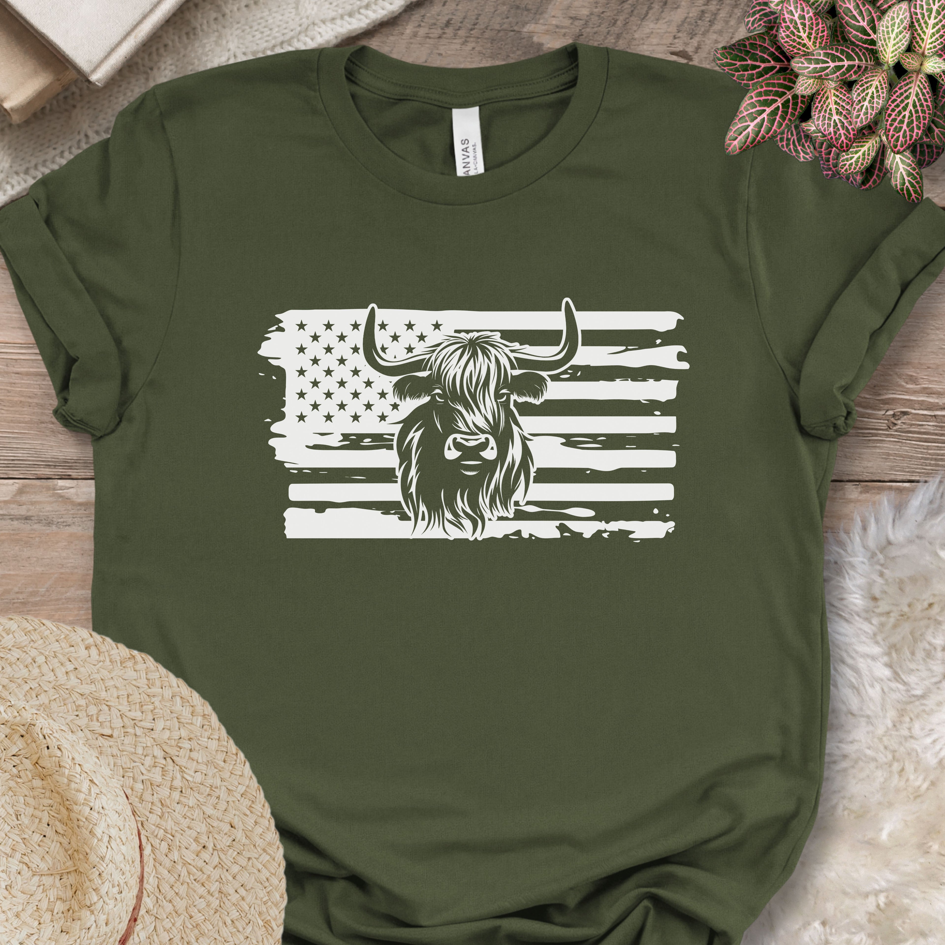 Patriotic Highland Cow Flag Shirt