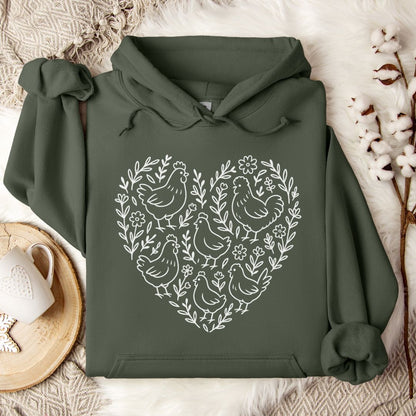 Chicken Lover Hoodie – Cute Heart Floral Chicken Flock Design for Chicken Moms & Backyard Poultry Fans