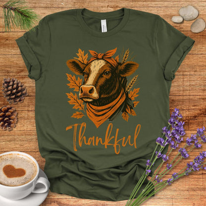 Thankful & Blessed Cow T-Shirt – Rustic Farmhouse Autumn Tee for Fall & Thanksgiving Country Living