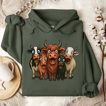 Funny Cow Lover Hoodie – Cute Cow Lineup Pullover for Farmers, Ranchers & Animal Lovers