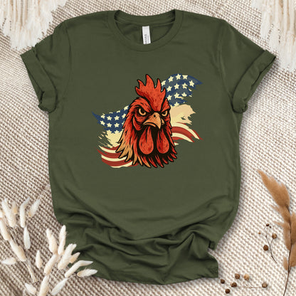 Patriotic Rooster T-Shirt – American Flag Chicken Tee for Farmers, Chicken Lovers & 4th of July