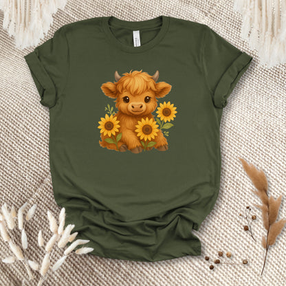 Cute Highland Cow T-Shirt – Sunflower Cow Lover Tee for Farm Girls, Cow Moms & Country Fans