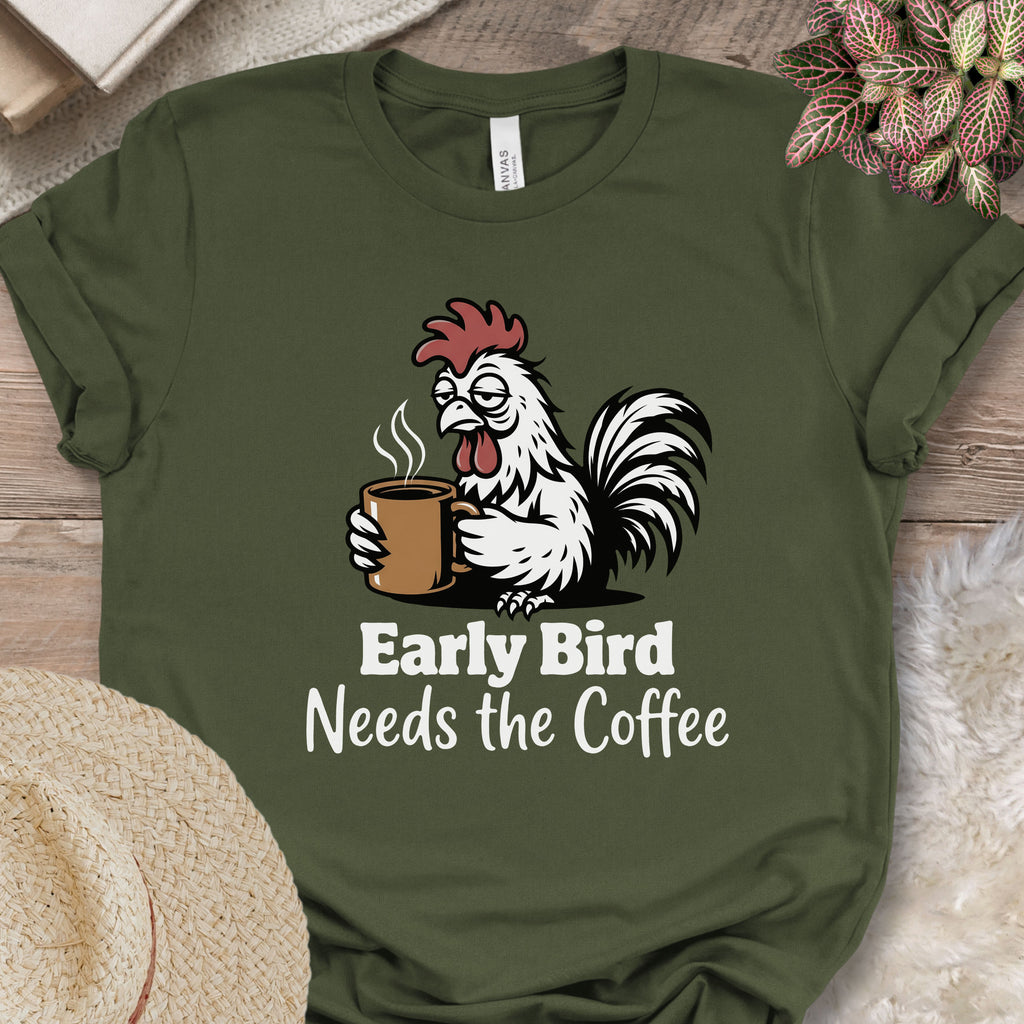 Sleepy Rooster Needs Coffee Tee