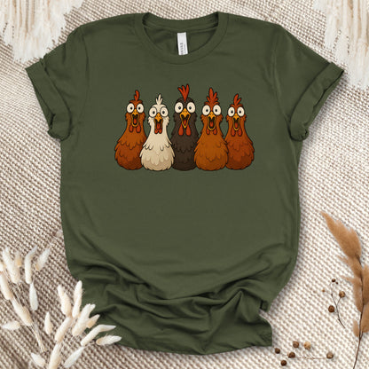 Funny Chicken Lover T-Shirt – Silly Chicken Lineup Tee for Farm Fans & Backyard Chicken Keepers