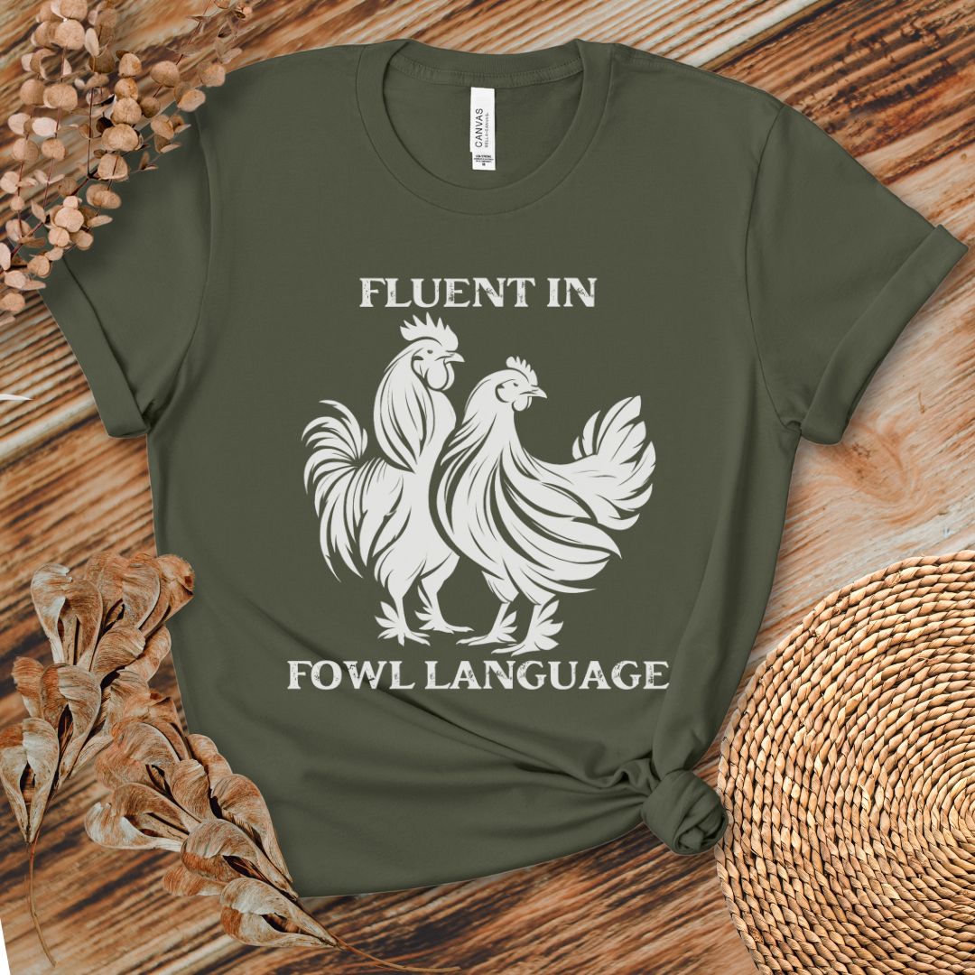 Fluent in Fowl Language Tee, Double Rooster Silhouette
