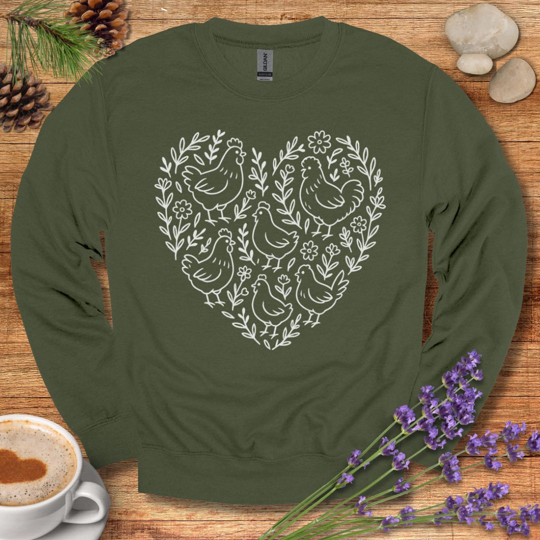 Farmhouse Chicken Sweatshirt – Floral Heart Pullover for Chicken Moms & Country Living Lovers