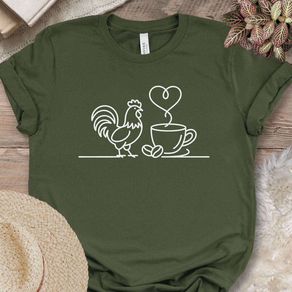 Minimalist Chicken & Coffee Line Art Tee