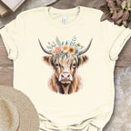 Simple Floral Highland Cow Tee