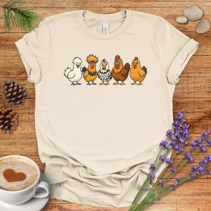 Chicken Breeds T-Shirt – Cartoon Silkie, Polish, Wyandotte, Brahma & Orpington Farm Animal Shirt for Chicken Lovers