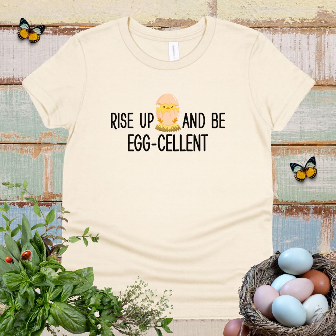 Cute Chick Kids T-Shirt – Rise Up and Be Egg-cellent Positive Message Youth Tee
