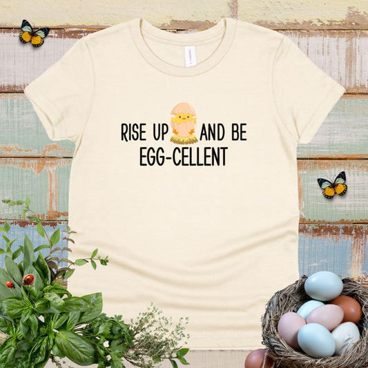 Cute Chick Kids T-Shirt – Rise Up and Be Egg-cellent Positive Message Youth Tee