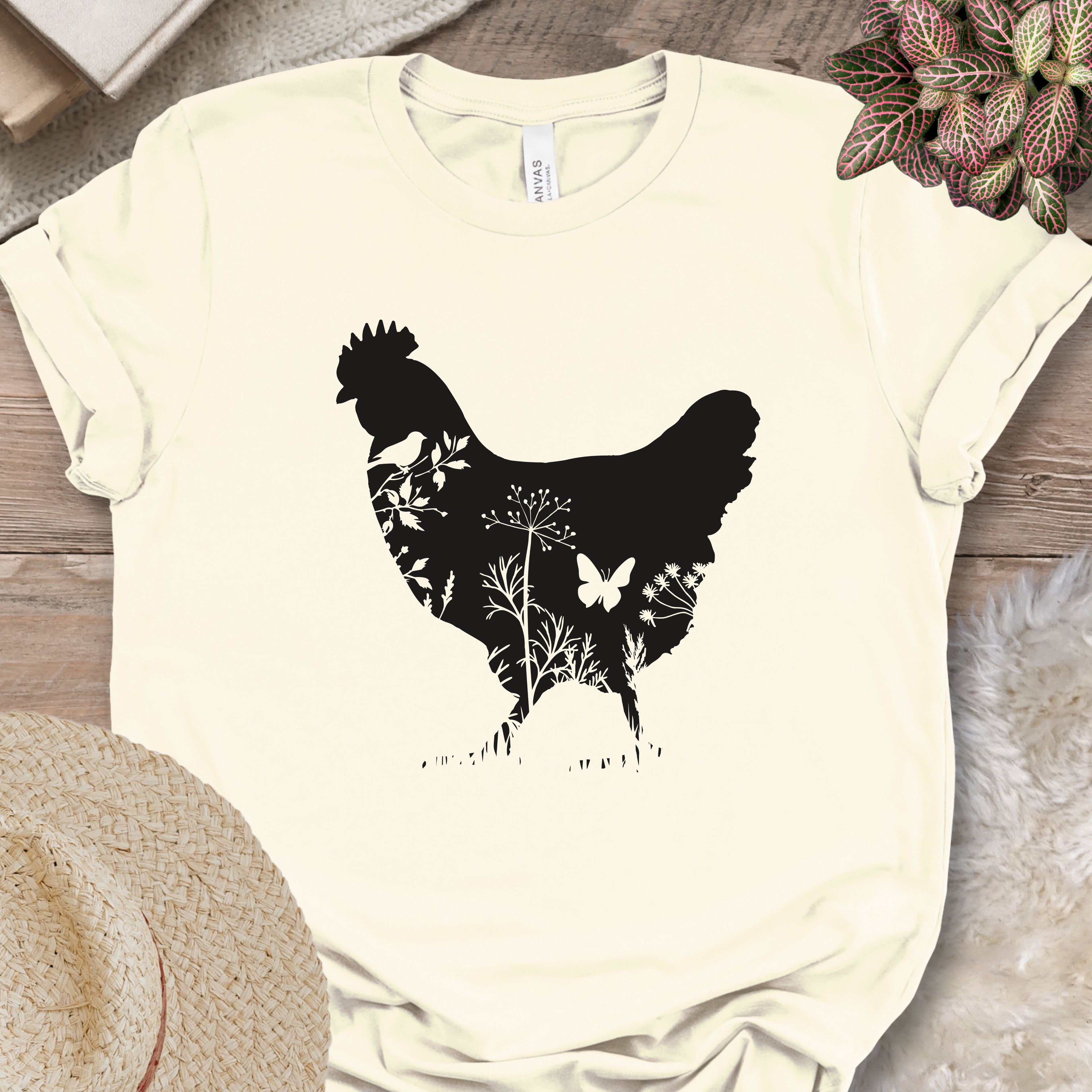 Floral Chicken Silhouette Nature Lover T-Shirt