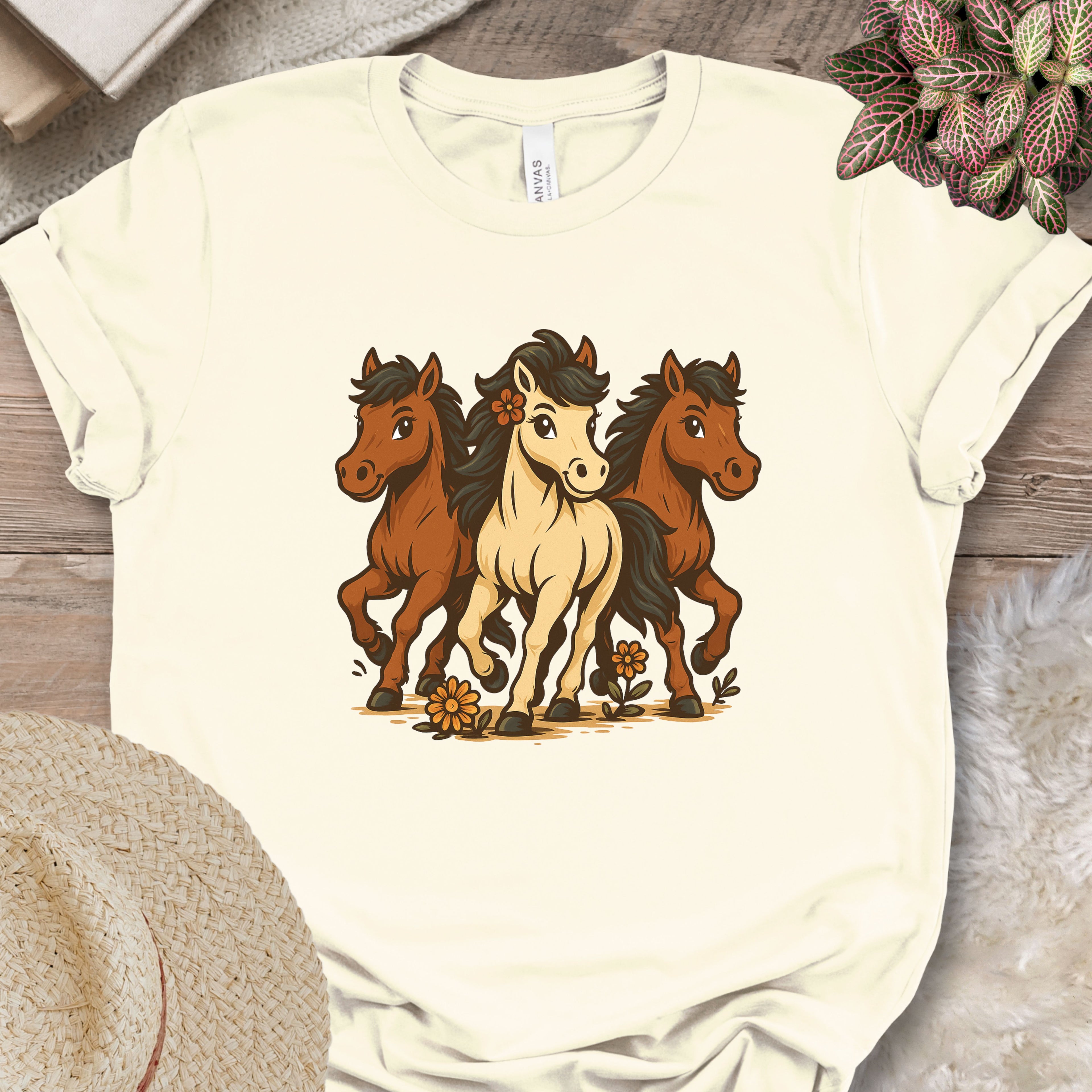 Flower Power Horses Cartoon T-Shirt