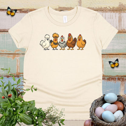 Cute Cartoon Chickens Kids T-Shirt – Farm Chicken Lineup Youth Tee for Animal-Loving Boys & Girls