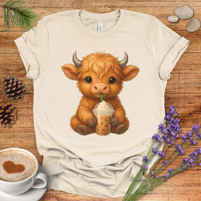 Cute Highland Cow T-Shirt – Coffee Lover Cow Tee for Farm, Country & Kawaii Style Fans