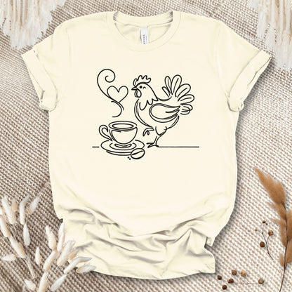 Minimalist Coffee & Chicken Line Art T-Shirt