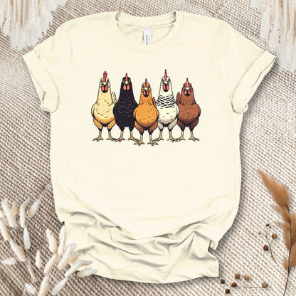 Funny Chicken Lover T-Shirt – Cute Hen Lineup Graphic Tee for Farm Moms, Backyard Flock Keepers & Country Life Fans