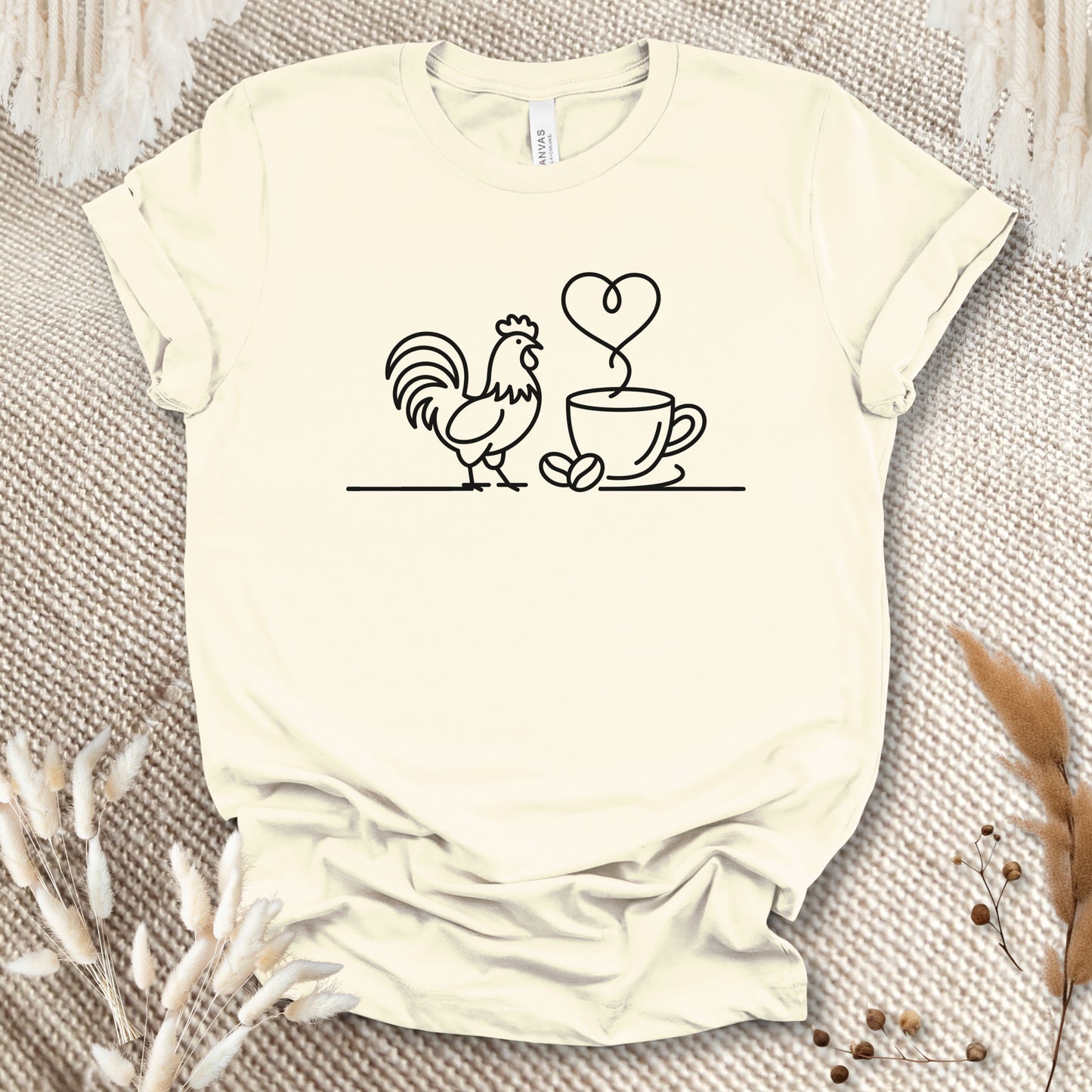 Minimalist Chicken & Coffee Line Art T-Shirt – Chicken Lover Coffee Tee for Farmers & Morning Brew Fans