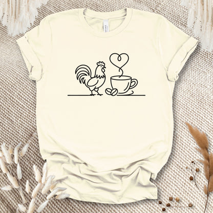Minimalist Chicken & Coffee Line Art T-Shirt – Chicken Lover Coffee Tee for Farmers & Morning Brew Fans