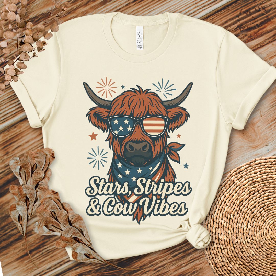 Stars Stripes Cow Vibes Shirt (Highland)