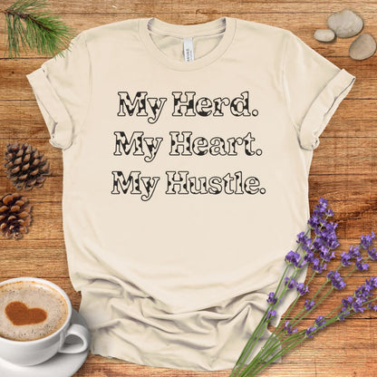 Farm Life T-Shirt – My Herd. My Heart. My Hustle. Tee for Cow Moms, Farmers & Country Life Lovers