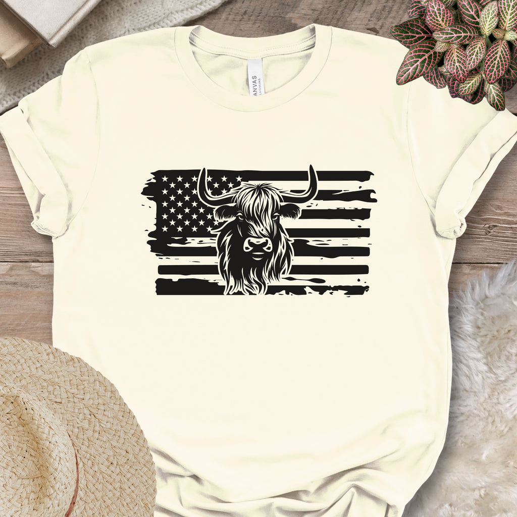 Patriotic Highland Cow Flag Shirt