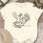 Minimalist Coffee & Chicken Line Art T-Shirt