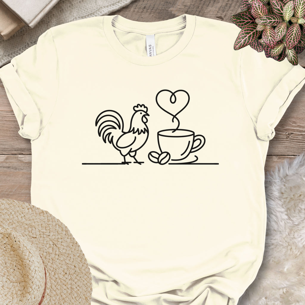 Minimalist Chicken & Coffee Line Art Tee