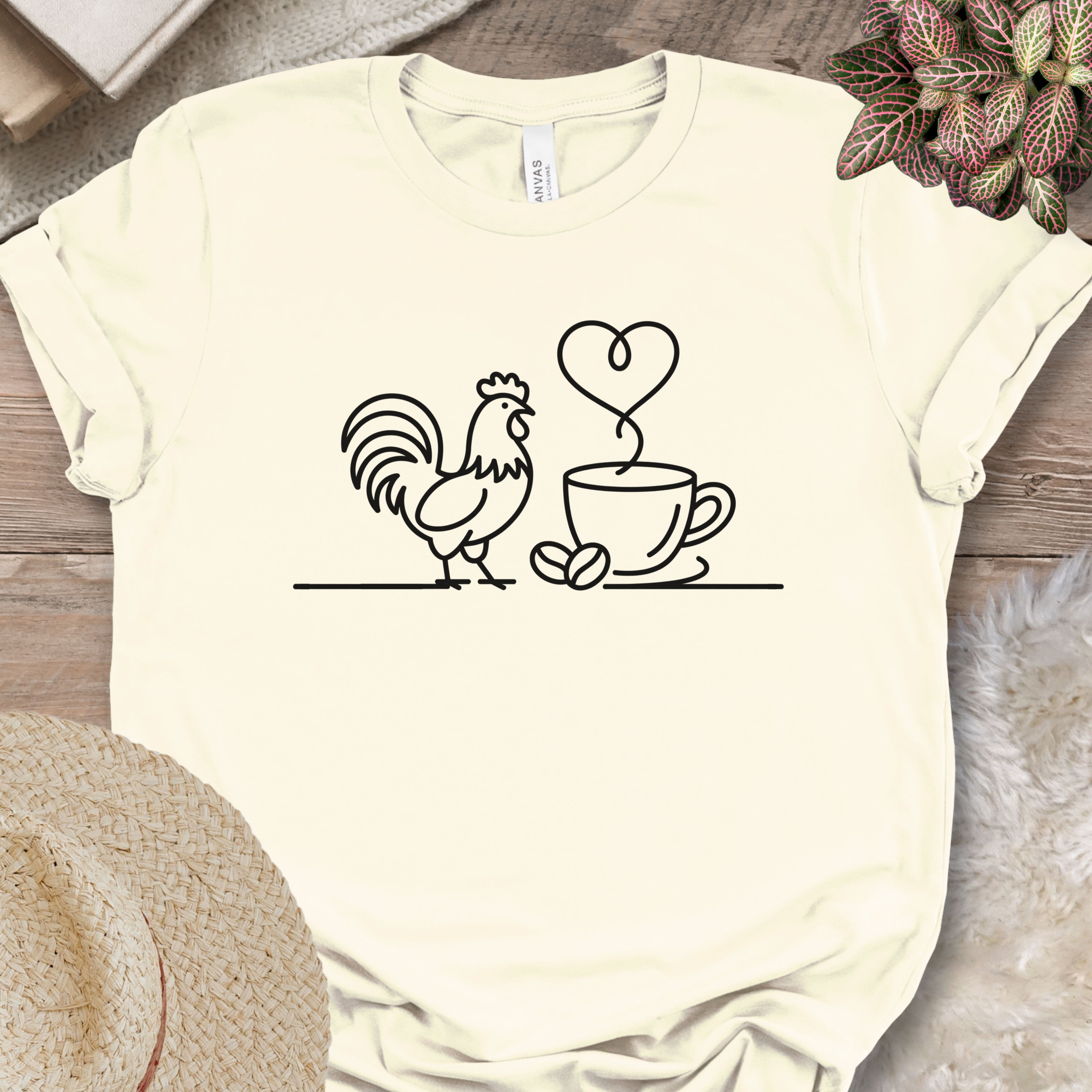 Minimalist Chicken & Coffee Line Art Tee