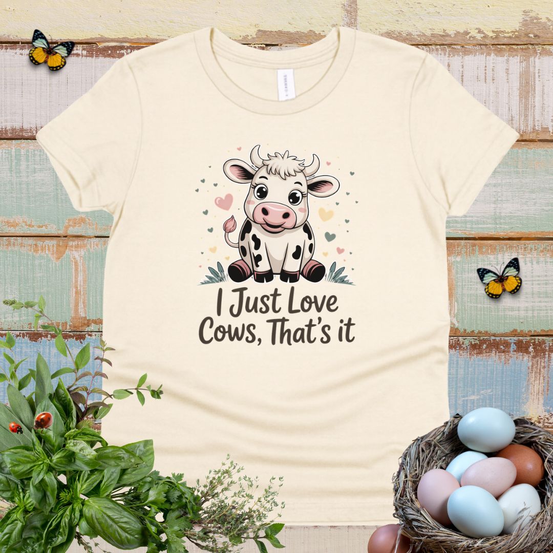 Cute Cow Kids T-Shirt – “I Just Love Cows” Tee for Little Cow Lovers & Farm Animal Fans