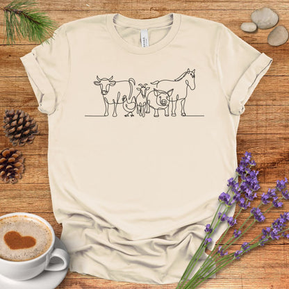 Farm Animal T-Shirt – Minimalist One Line Art Cow, Chicken, Goat, Pig & Horse Barnyard Shirt for Country Living