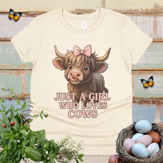 Cute Highland Cow Youth Tee for Girls Who Love Animals