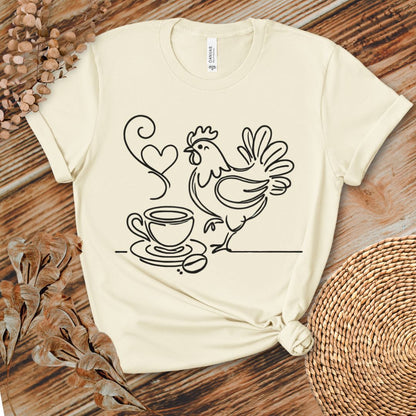 Minimalist Coffee & Chicken Line Art T-Shirt
