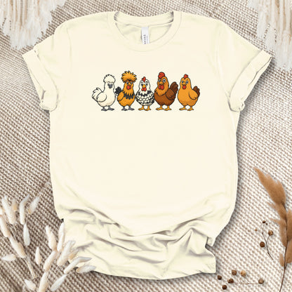 Chicken Breeds T-Shirt – Cartoon Silkie, Polish, Wyandotte, Brahma & Orpington Farm Animal Shirt for Chicken Lovers