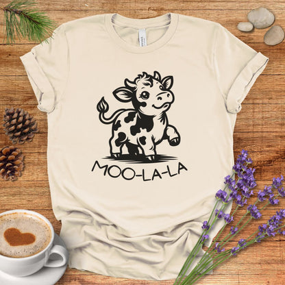 Cute Cow Cartoon T-Shirt – “Moo-La-La” Farm Animal Pun Tee for Rustic Country Living & Cow Lovers