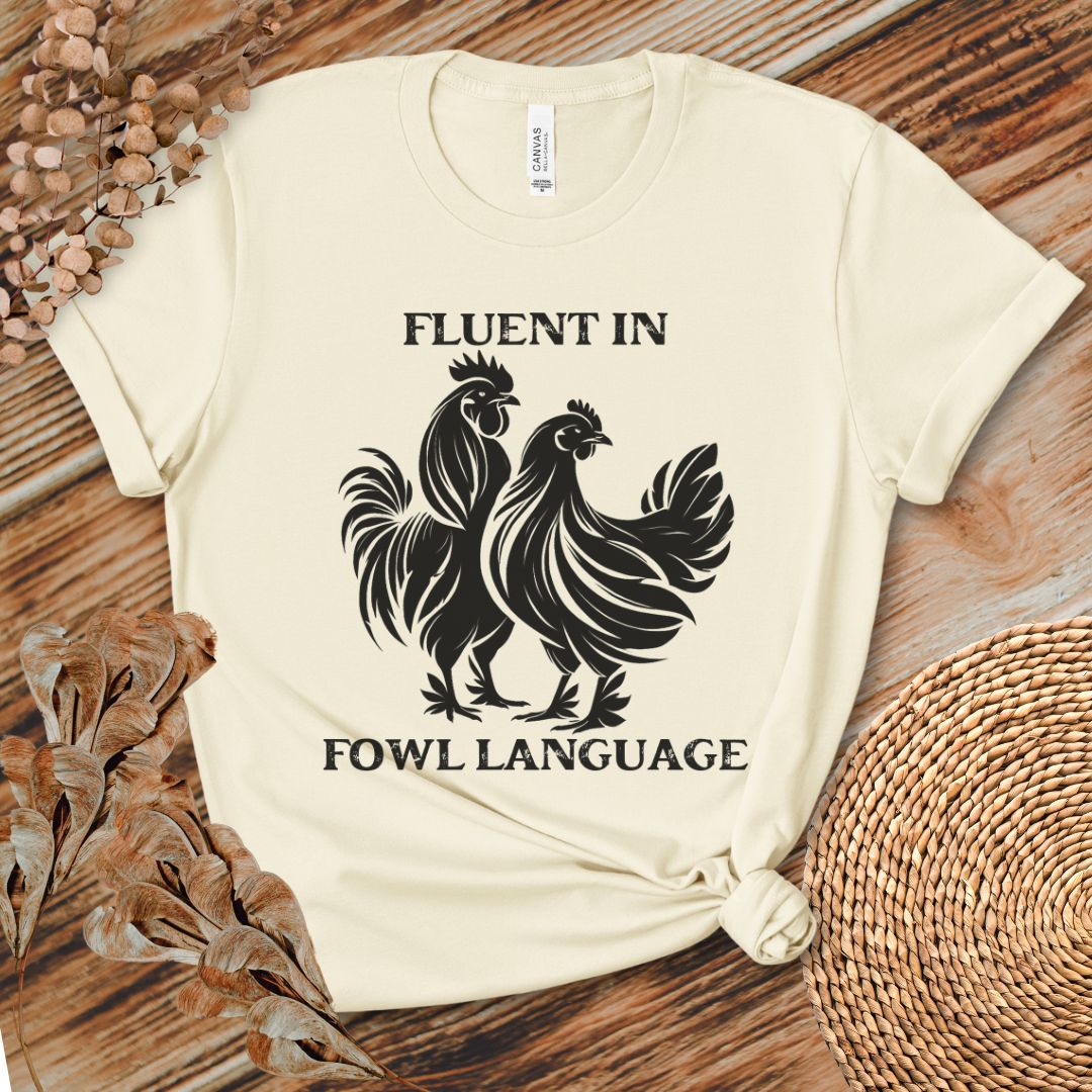 Fluent in Fowl Language Tee, Double Rooster Silhouette